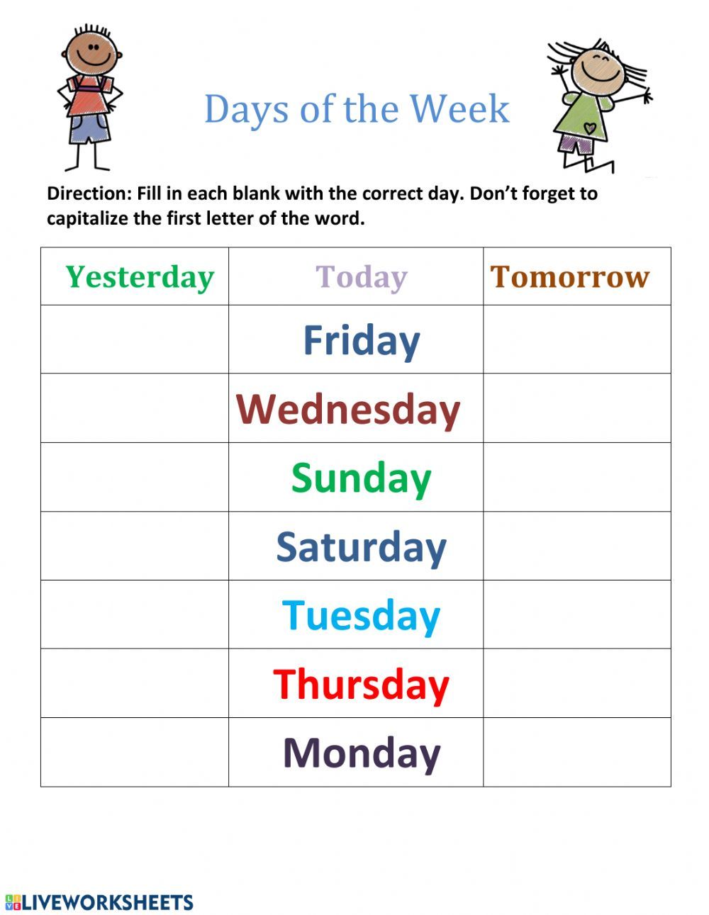 Days And Months Worksheet Pdf