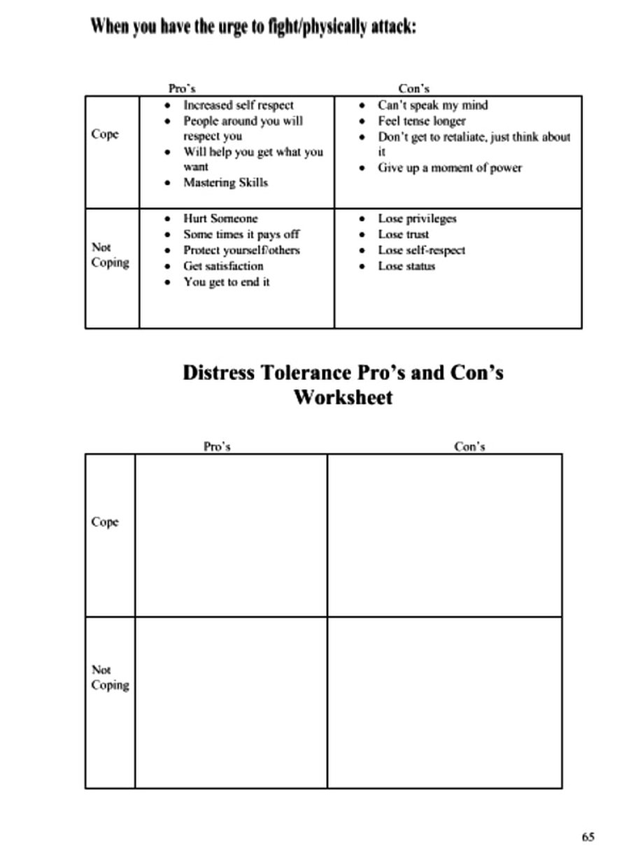 DBT Pros and Cons Worksheet: Balancing Emotional Wellness