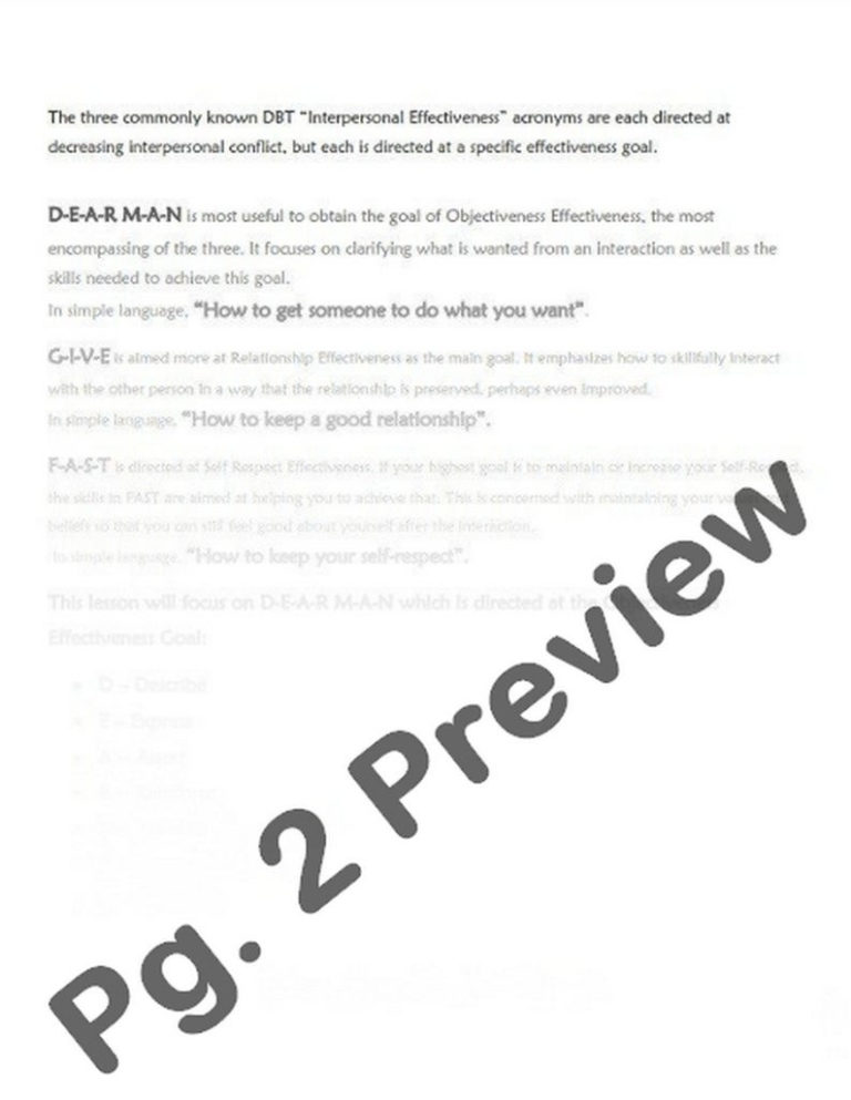 Dear Man DBT Worksheet Guide to Building Relationships