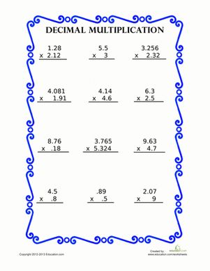 Decimal Worksheets Multiplying Decimals By 10 Or 100 For Grade 5 Answer