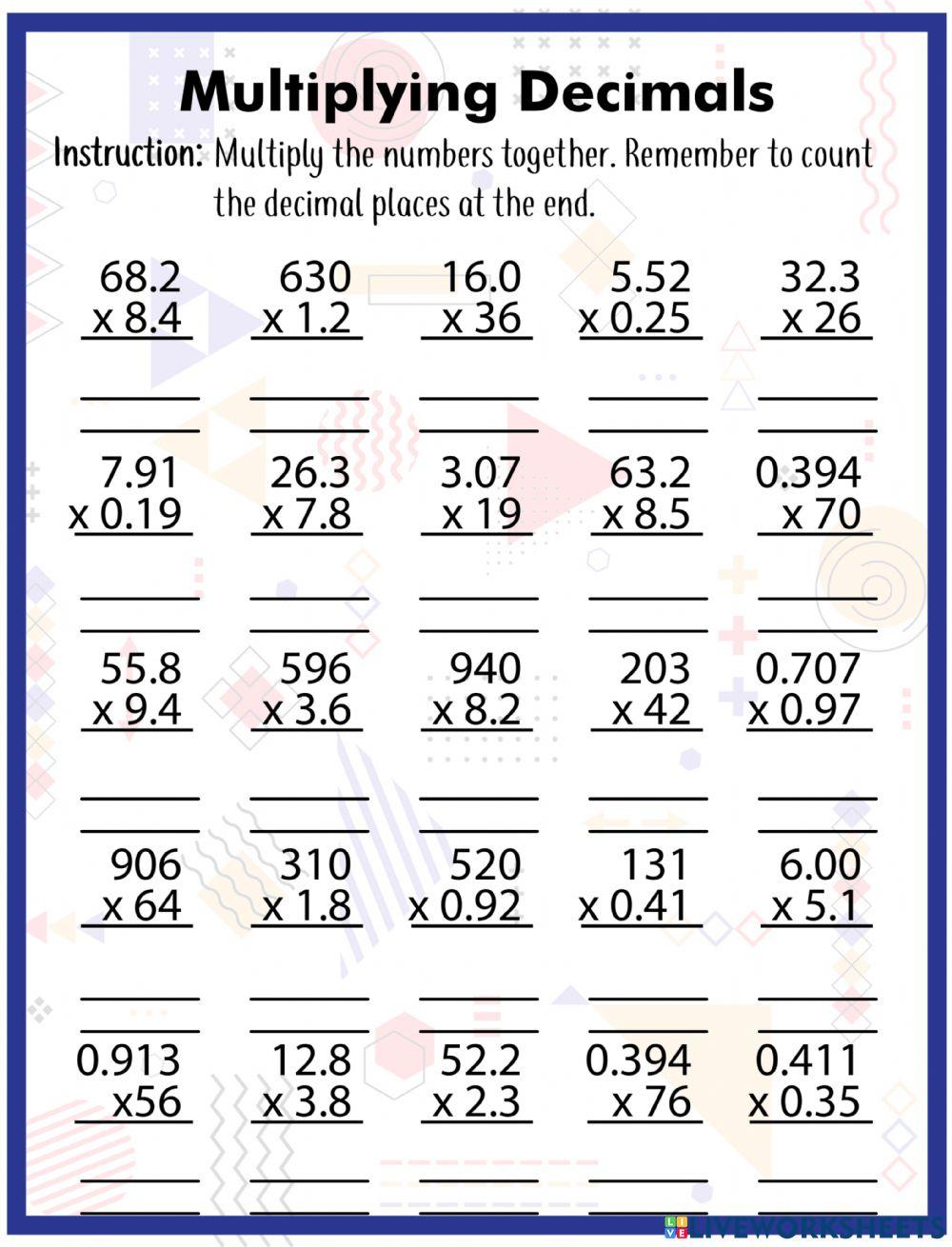 Mastering Decimals Multiplication with This Helpful Worksheet