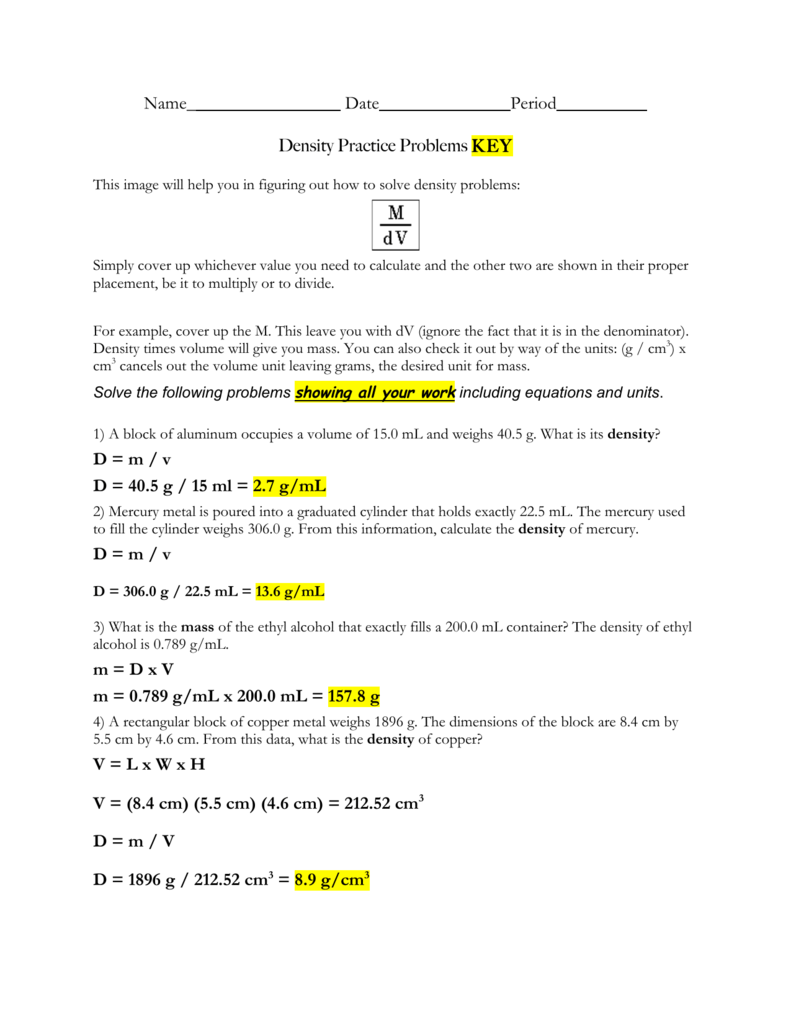 Density Practice Worksheet: Mastering Density with Ease