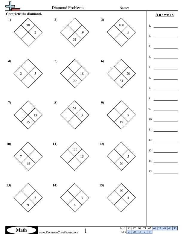 Solve with Sparkle: Diamond Math Problems Worksheet