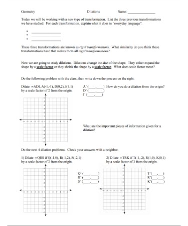 Dilations Worksheet Pdf