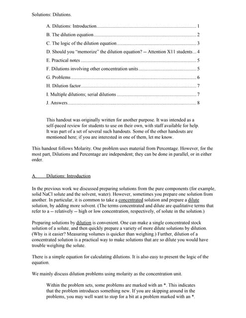 Dilutions Worksheet Answer Key