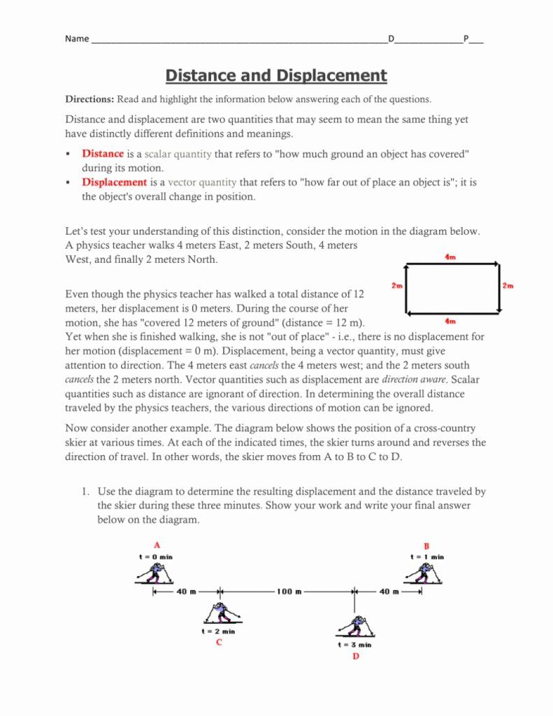 Distance And Displacement Worksheet Answers