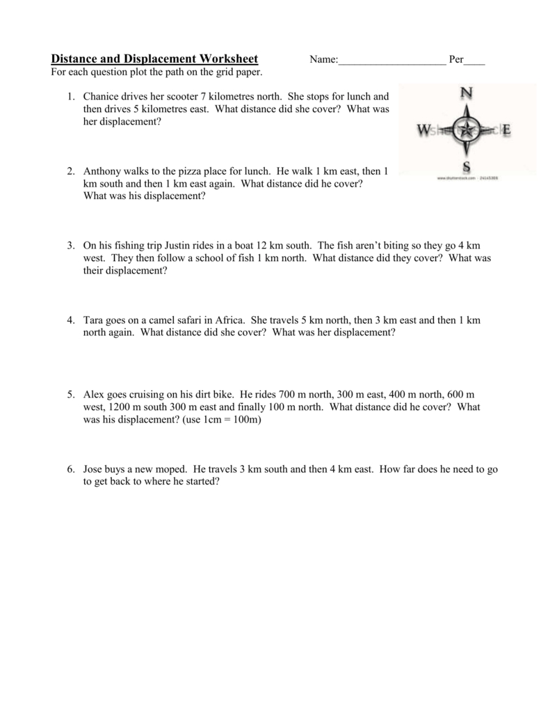 Distance and Displacement Worksheet for Physics Students