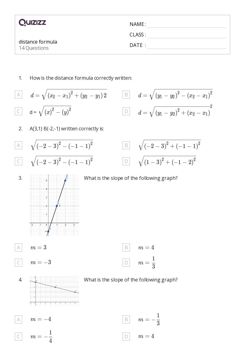 Distance Formula Worksheet for Geometry Success