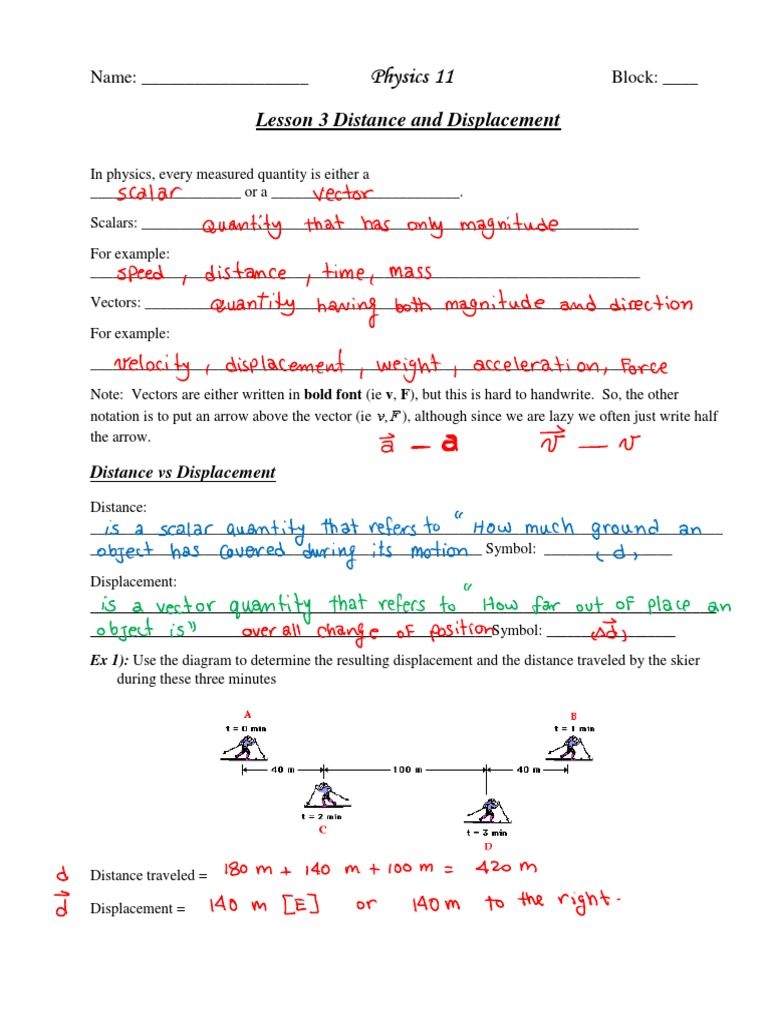 Distance Vs Displacement Worksheet Pdf