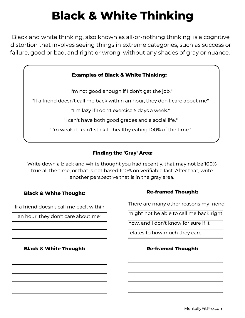 Distorted Thinking Worksheet