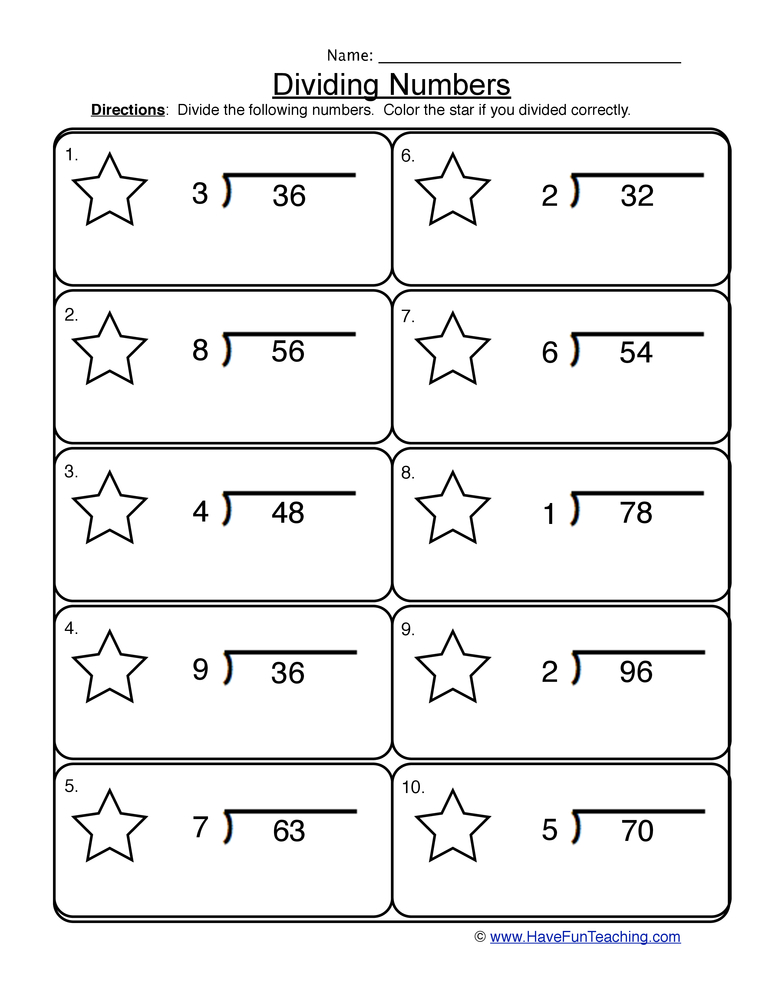 Dividing 2 Digits By 1 Digit Worksheets