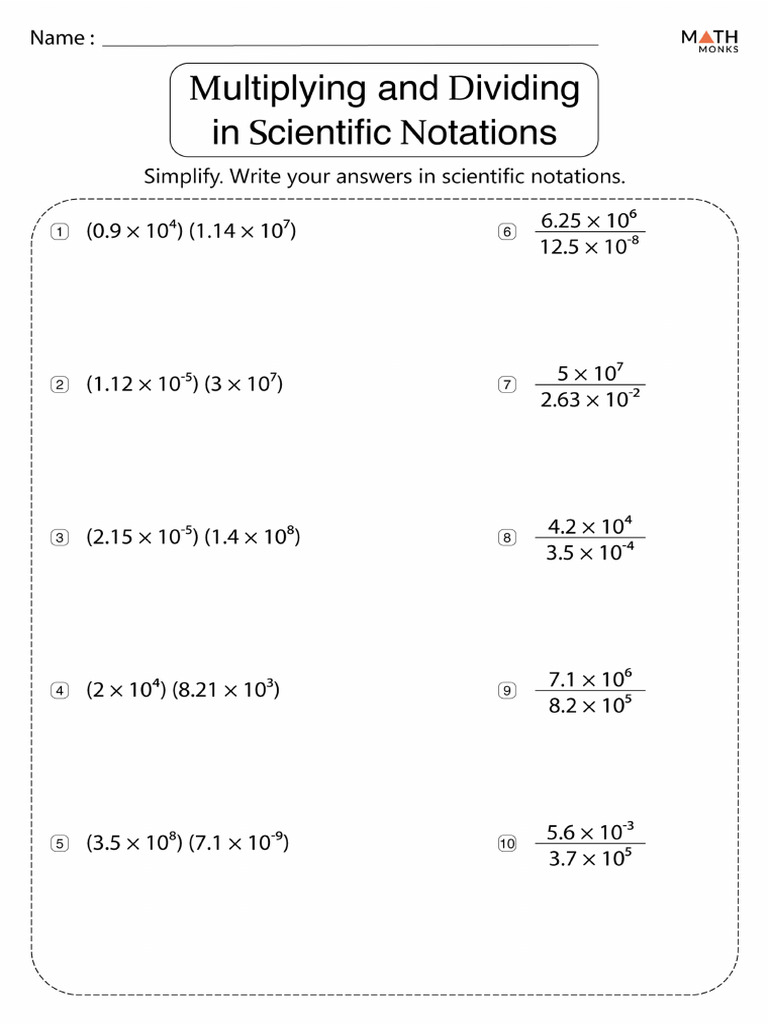 Dividing Scientific Notation Worksheet Pdf