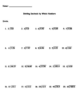 Dividing Whole Numbers By Decimals Worksheet By Kris Milliken Tpt