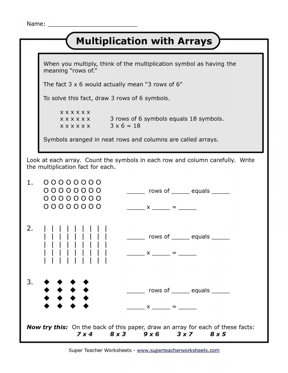 Division Arrays Worksheets Grade 3