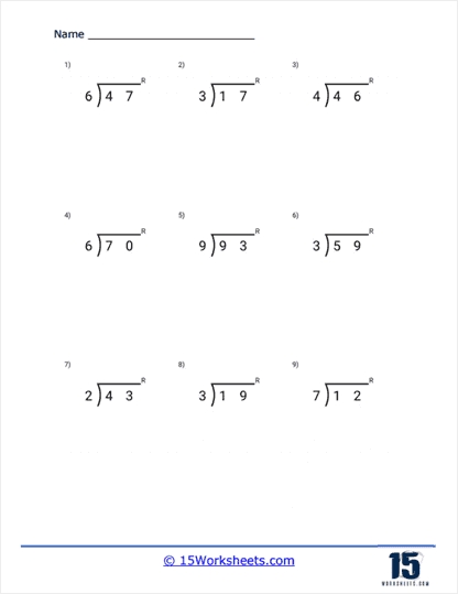 Division by 2 Digits Worksheets for Kids