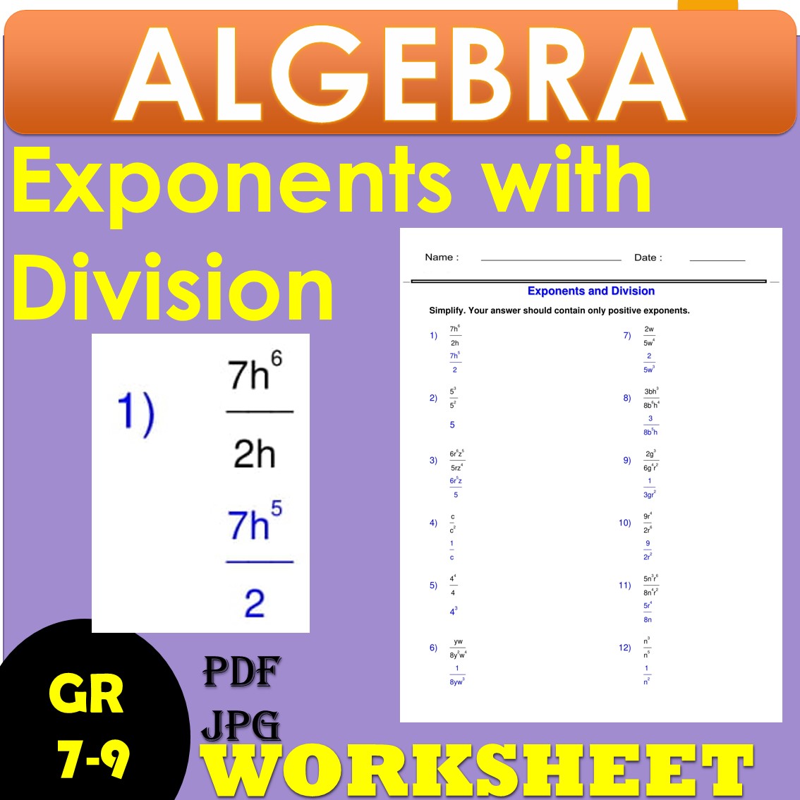 Division Exponents Worksheet