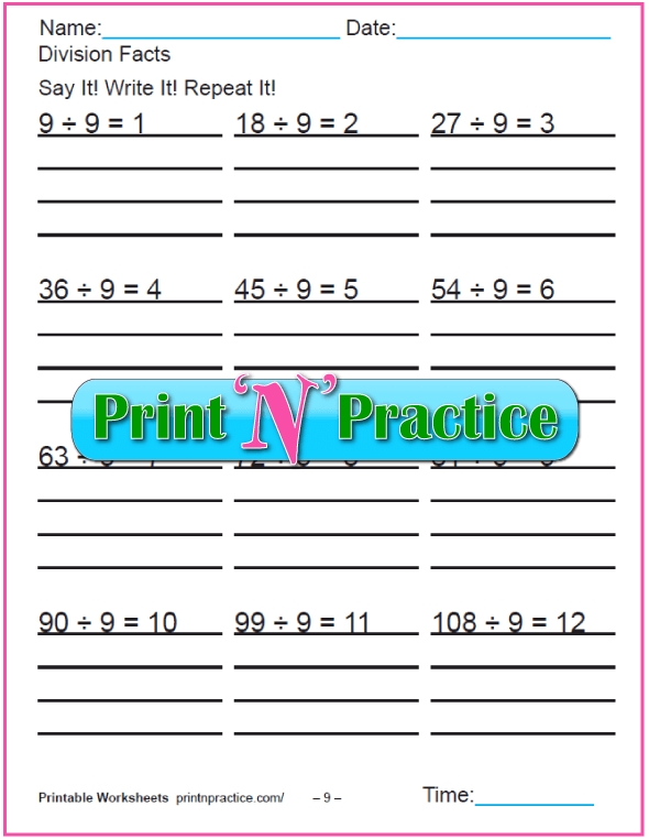 Division Facts Worksheets for Kids