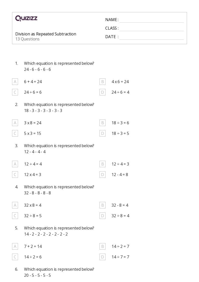 Division Using Repeated Subtraction Grade 3