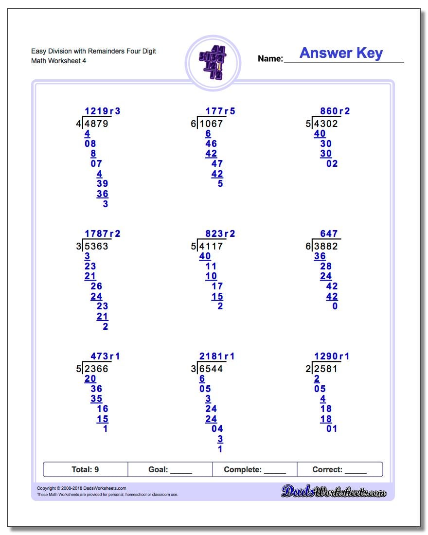 Division Without Regrouping Worksheets