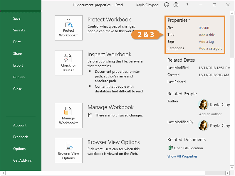 Document Properties Excel