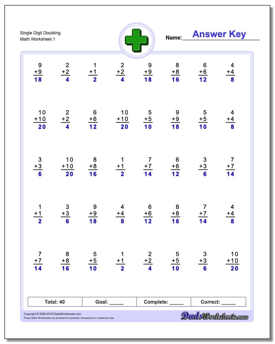 5 Easy Doubling Maths Worksheets