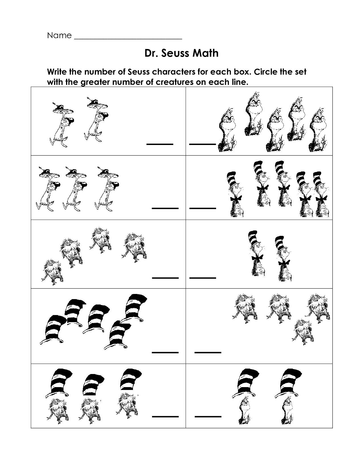 Dr. Seuss Math Worksheets for Fun Learning