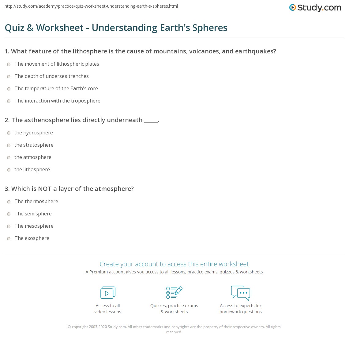 Exploring Earth's Spheres Worksheet for Students