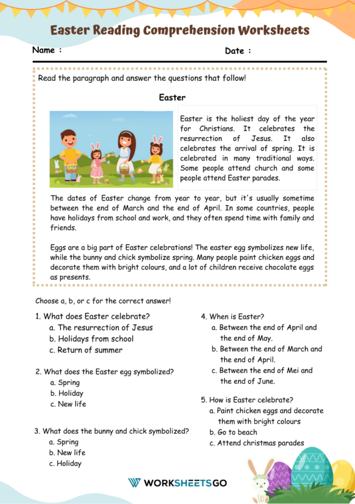 Easter Reading Comprehension Worksheets Pdf