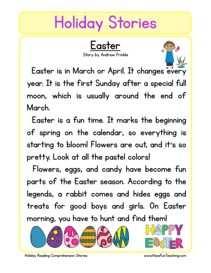 Easter Reading Comprehension Worksheets for Kids