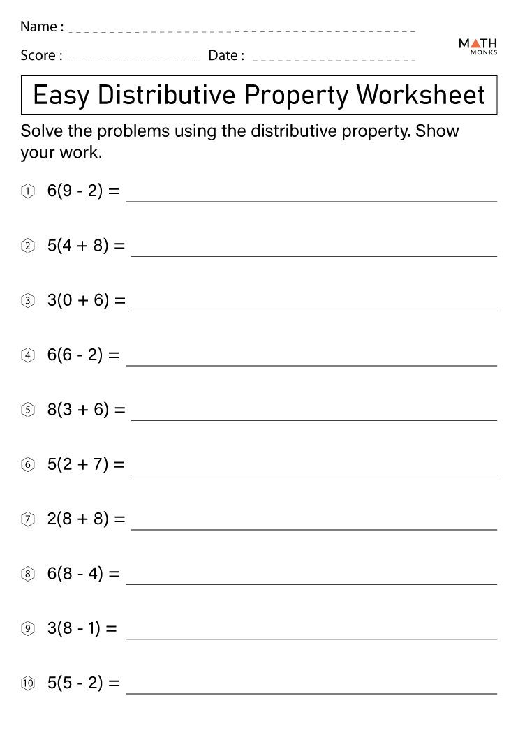 Easy Distributive Property Worksheet Pdf