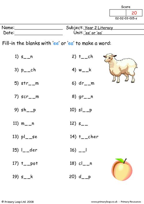 Ee and Ea Phonics Worksheets for Kids