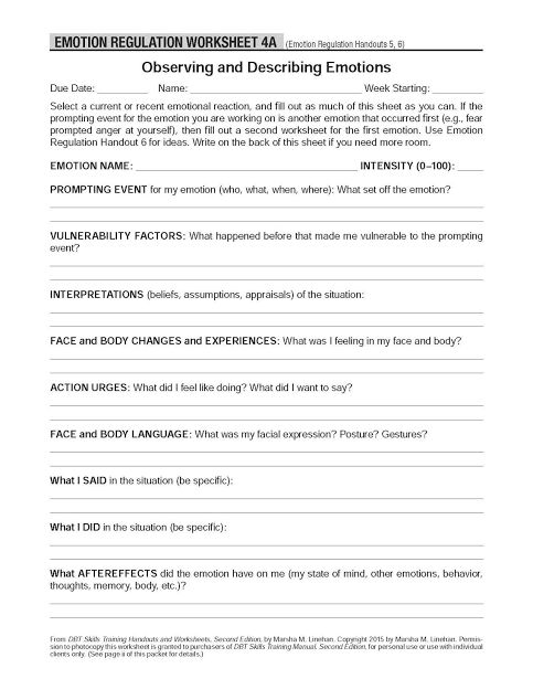 Emotion Regulation Worksheets for Emotional Balance