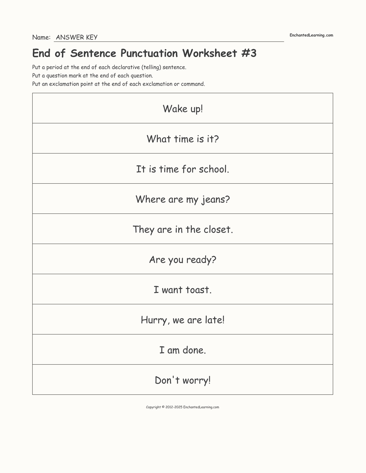 Ending Punctuation Worksheets for Kids