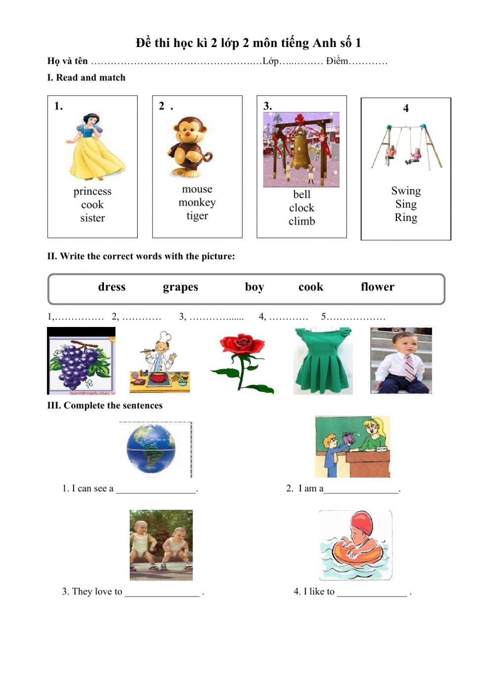 English Grade 2 Worksheet