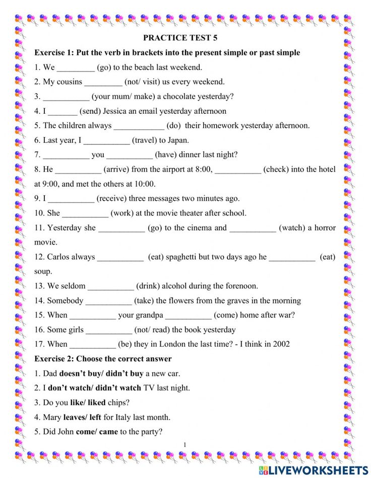 English Tenses Chart Worksheet Present Simple And Past Simple