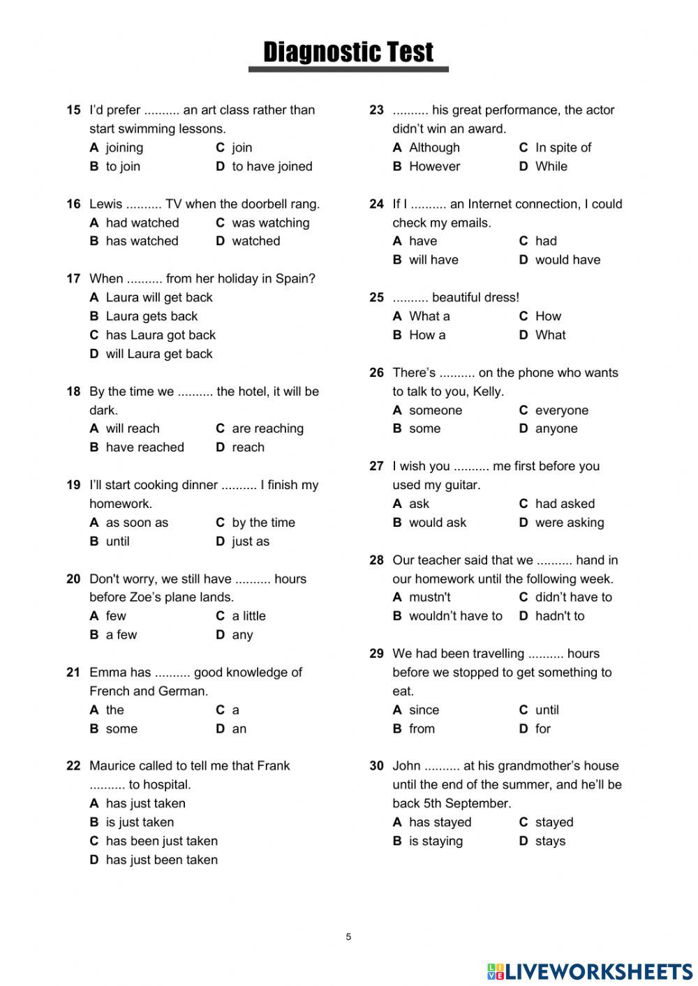 English Test Worksheet