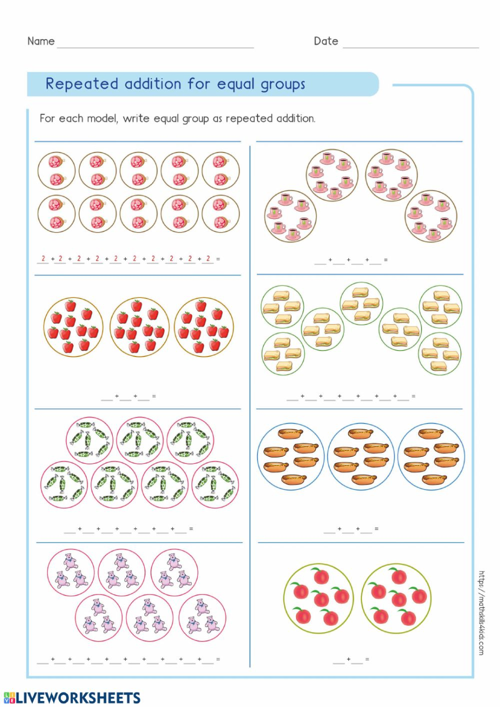 Equal Groups Multiplication Worksheets Free