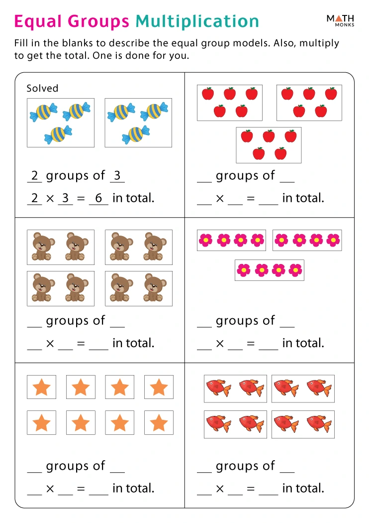 Equal Groups Division Worksheets for 3rd Grade