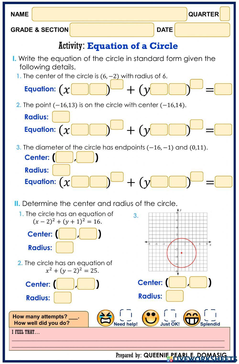 Circle Equation Worksheet: Master the Formula with Ease