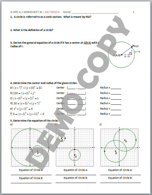 Circle Equations Worksheet with Answers and Solutions