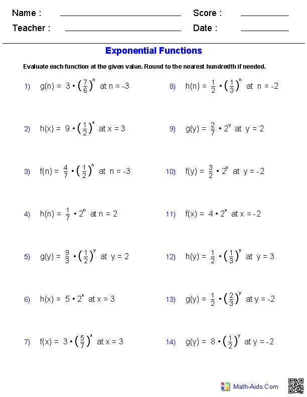 Equations With Exponents Worksheet