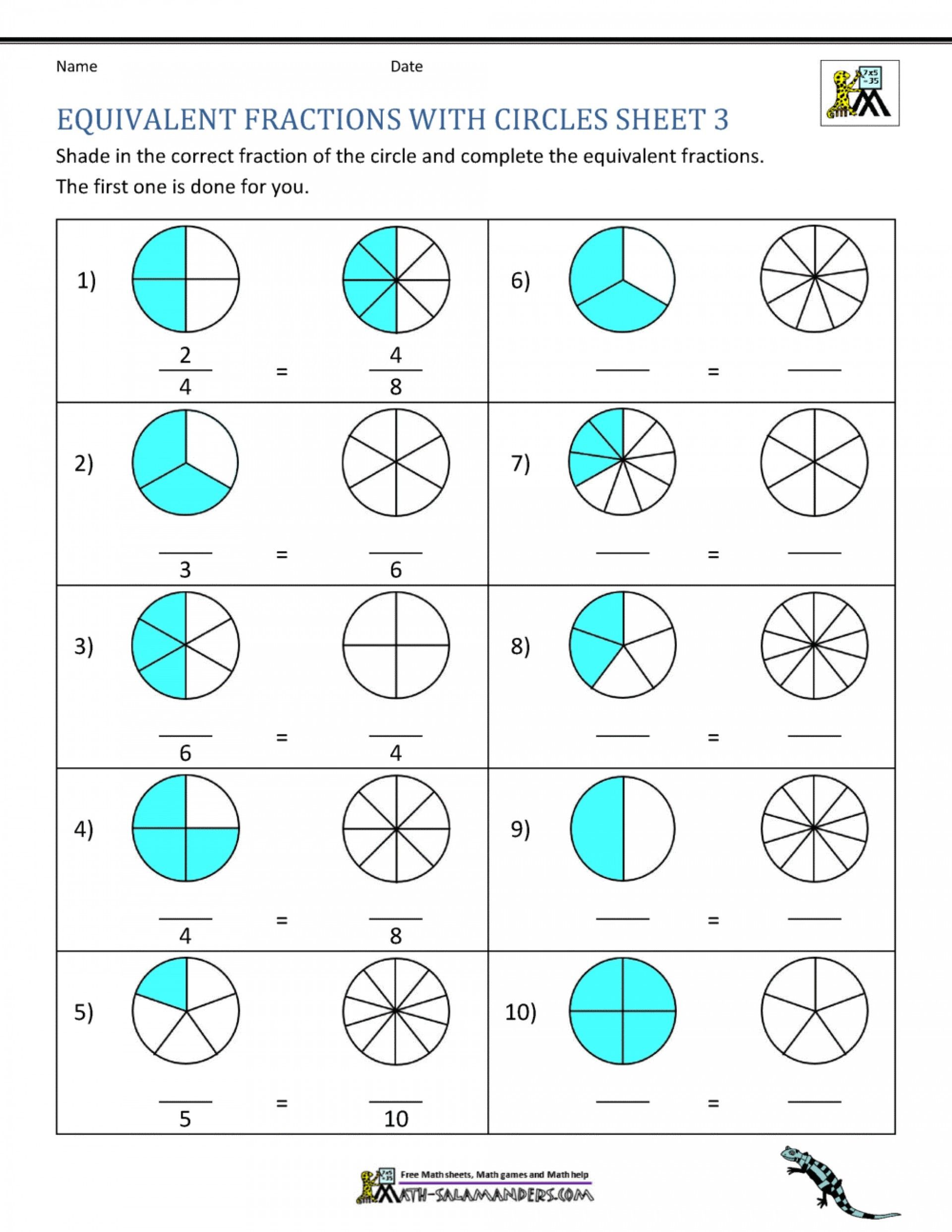 Number Line Worksheet for Equivalent Fractions Practice