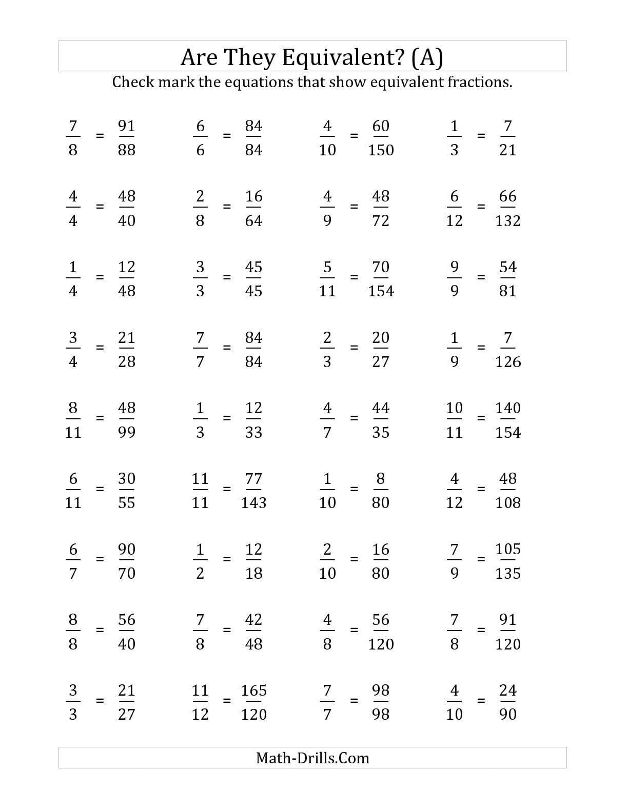 Equivalent Fractions Worksheet 4Th Grade For Printable To Db Excel Com