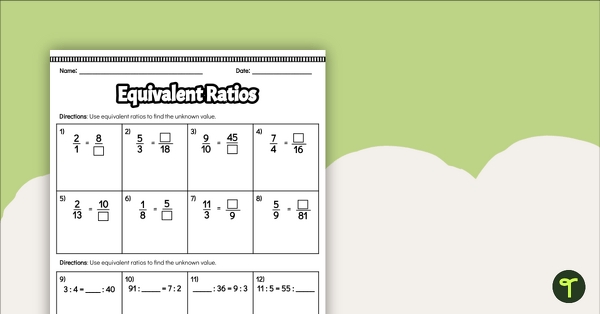 Equivalent Ratios Worksheet Teach Starter