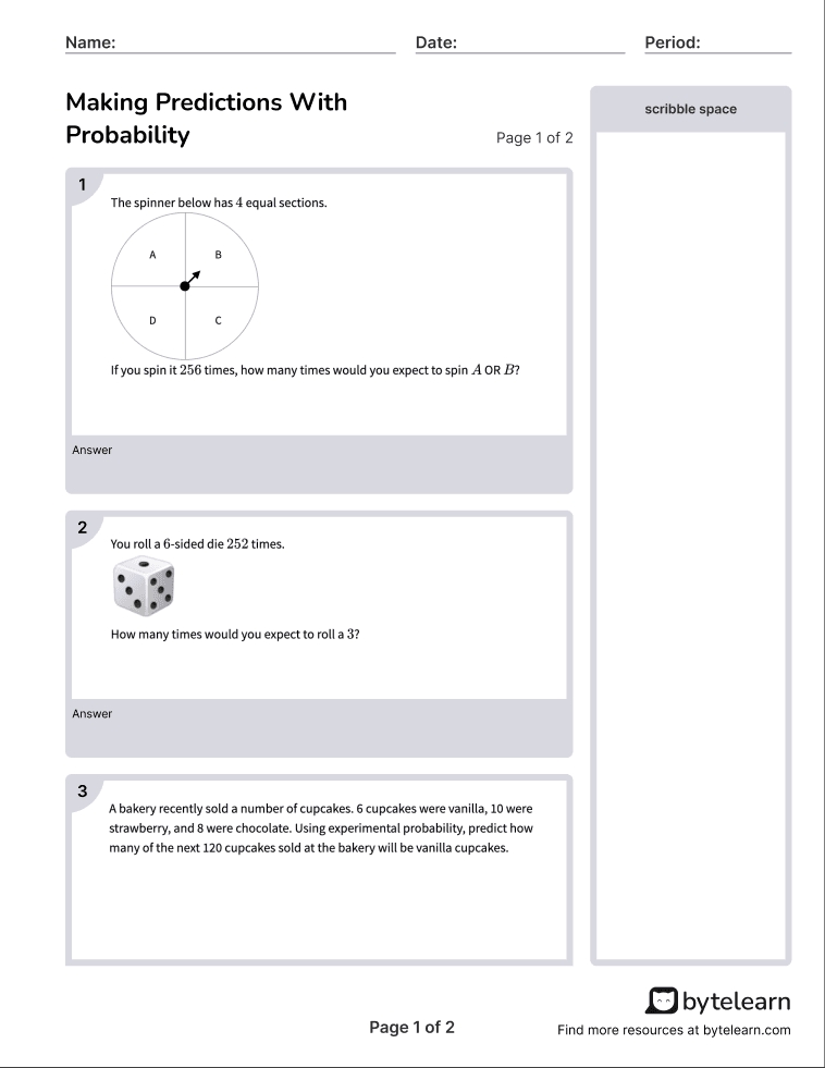 Experimental Probability Worksheet