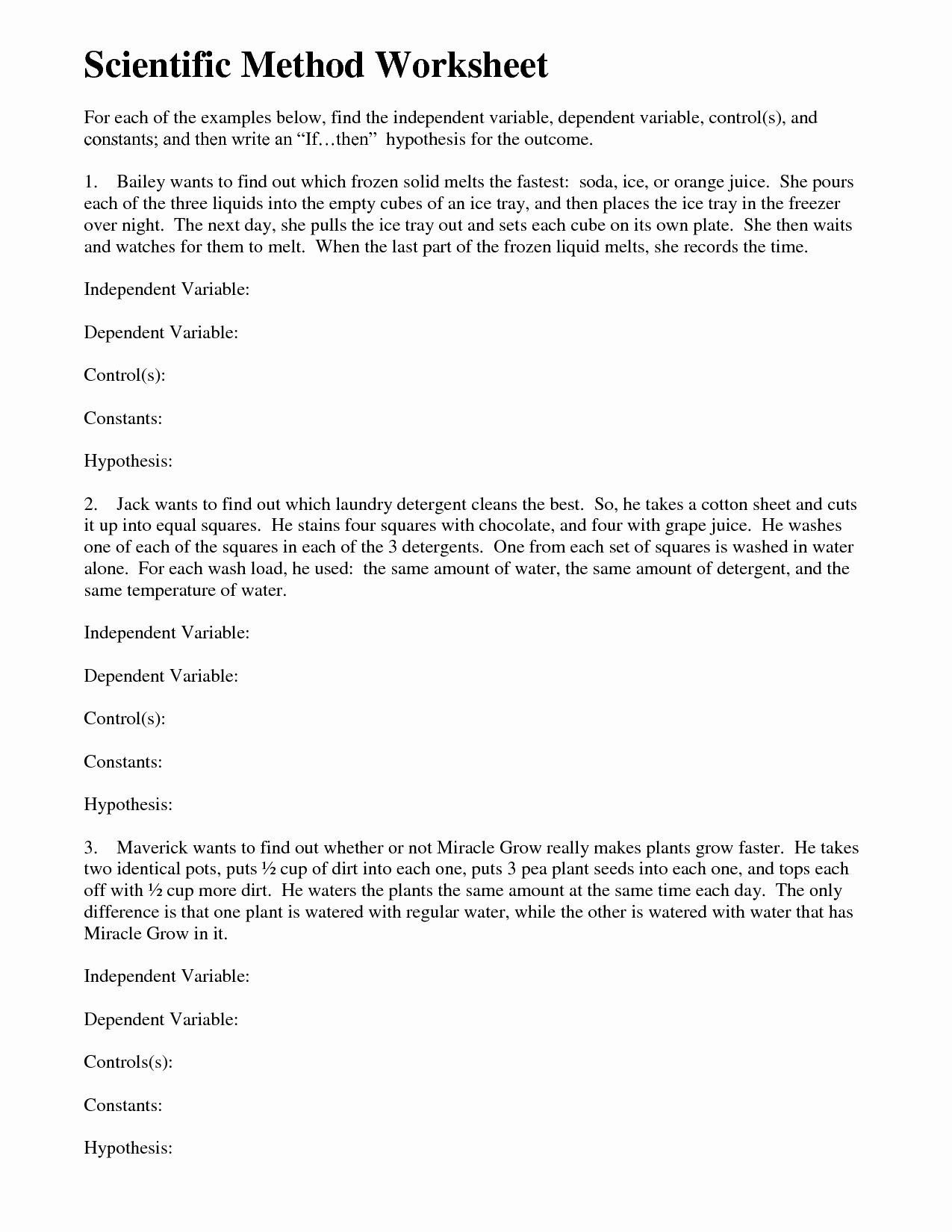 Experimental Variables Worksheet Answer Key