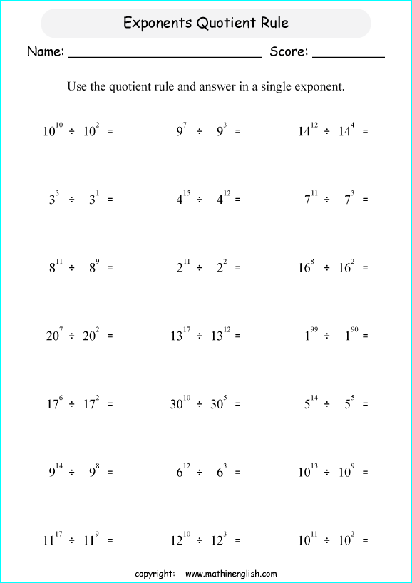 Exponent Rules Practice Worksheet