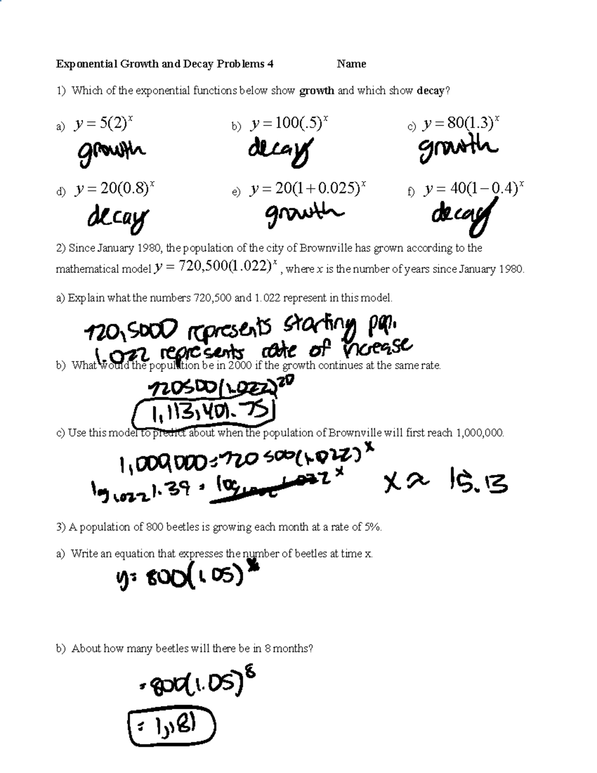 8 Exponential Growth and Decay Practice Problems