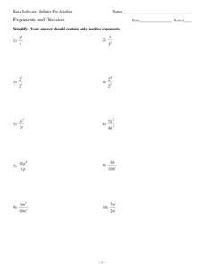 Exponents And Division Worksheet For 8Th 10Th Grade Lesson Planet