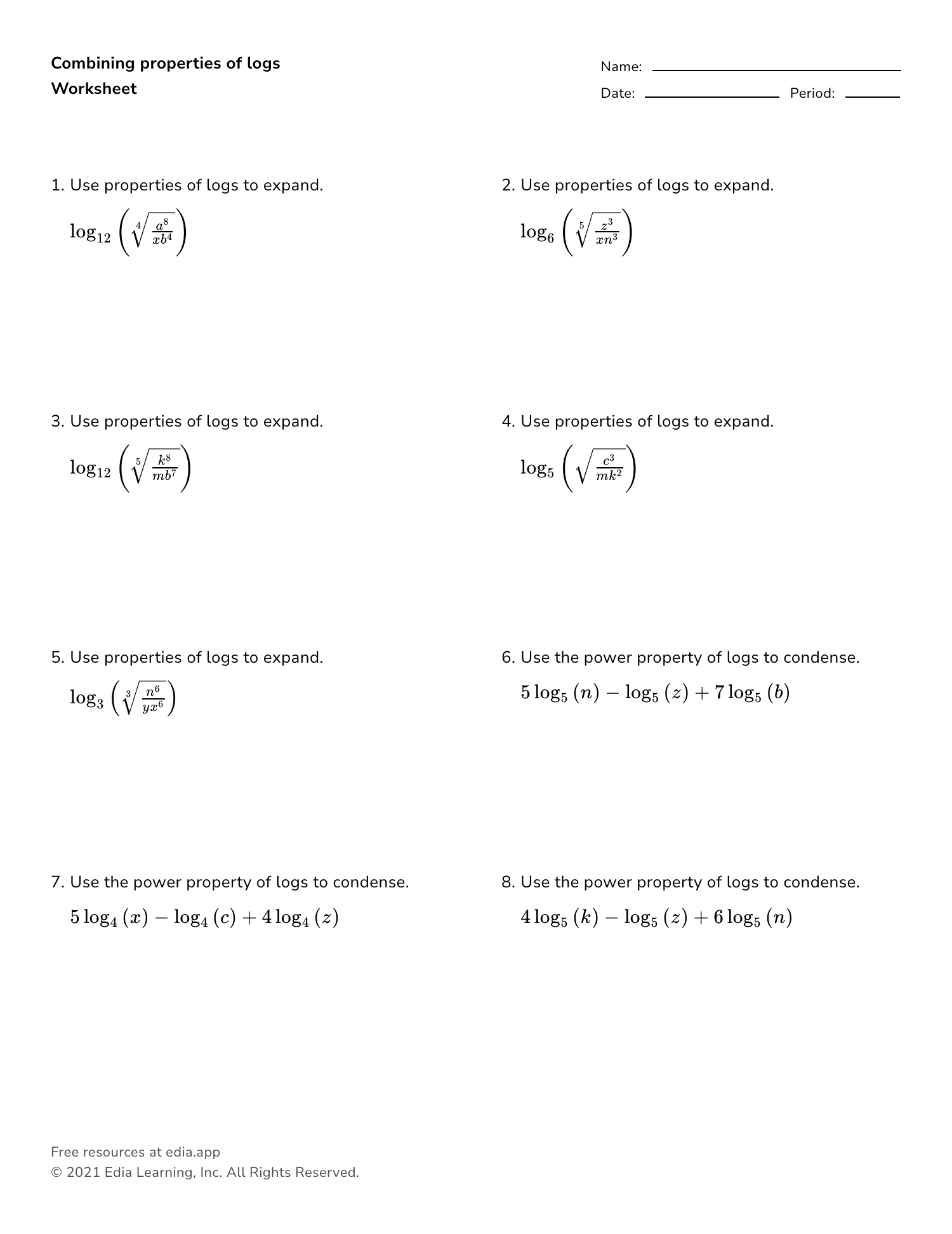 Exponents And Logarithms Examples Solutions Videos Worksheets